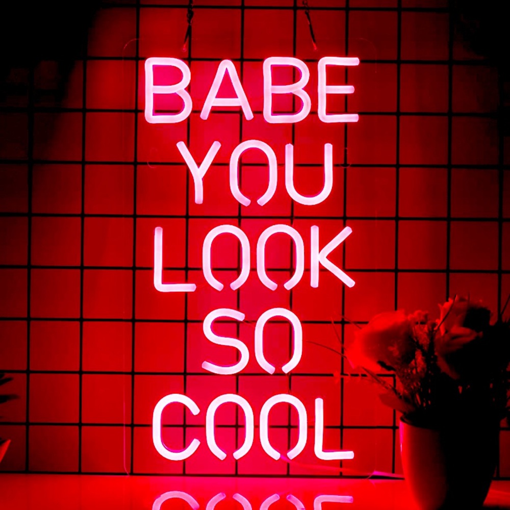 Babe You Look So Cool Pink Neon Retro LED Party Light Bedroom Wall BathroomDecor - Picture 1 of 7